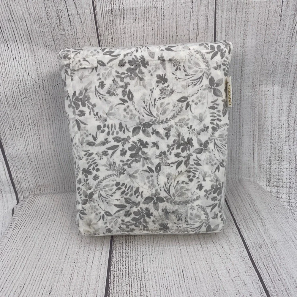Papyrus Sheet Set Queen White Floral Spray Gray Botanical 100% Cotton Neutral